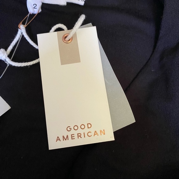 Good American Strong Shoulder Long Sleeve Black Stretch Jersey Knit Wrap Dress - Picture 15 of 17